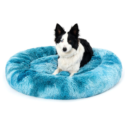 Fluffy Donut Dog Bed  Warm Soft Long Plush Pet Cushion Dog House Cat  Bed Washable Pet Sofa Mat Calming Samll Large Dog Beds