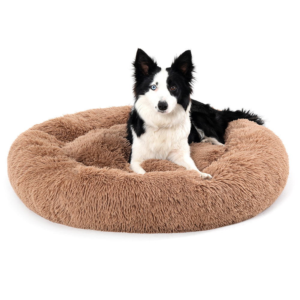 Fluffy Donut Dog Bed  Warm Soft Long Plush Pet Cushion Dog House Cat  Bed Washable Pet Sofa Mat Calming Samll Large Dog Beds