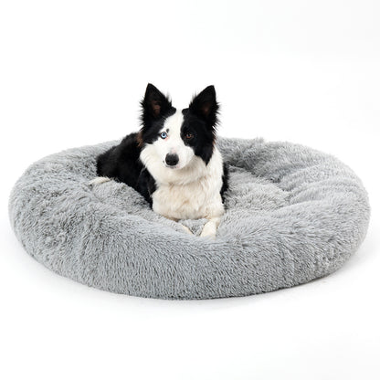 Fluffy Donut Dog Bed  Warm Soft Long Plush Pet Cushion Dog House Cat  Bed Washable Pet Sofa Mat Calming Samll Large Dog Beds